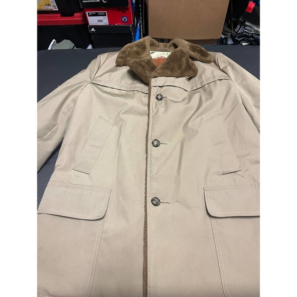 Vintage woolrich mens faux fur lined trench coat canvas mens size 42 long - Picture 2 of 10